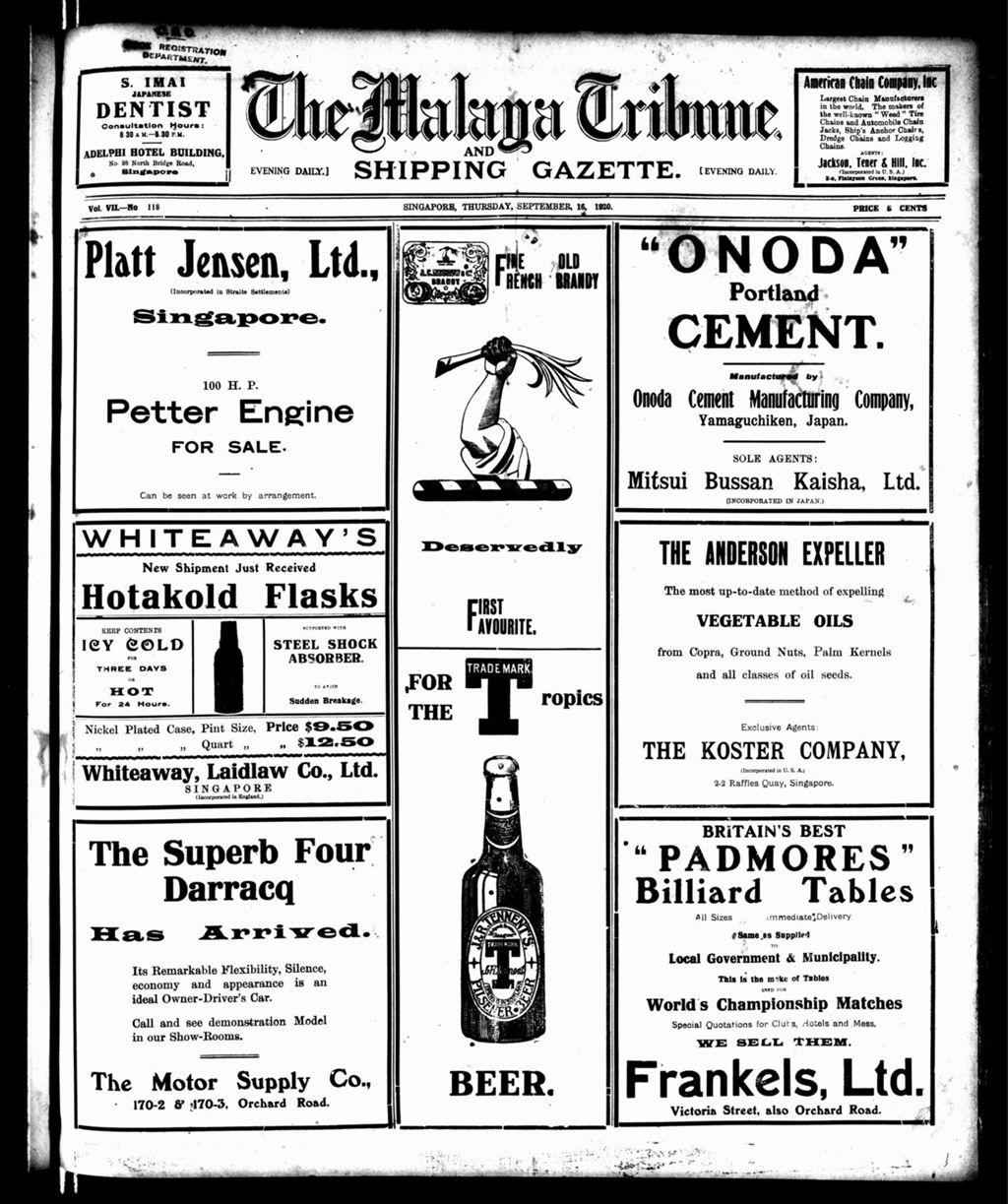 Miniature of Malaya Tribune 16 September 1920