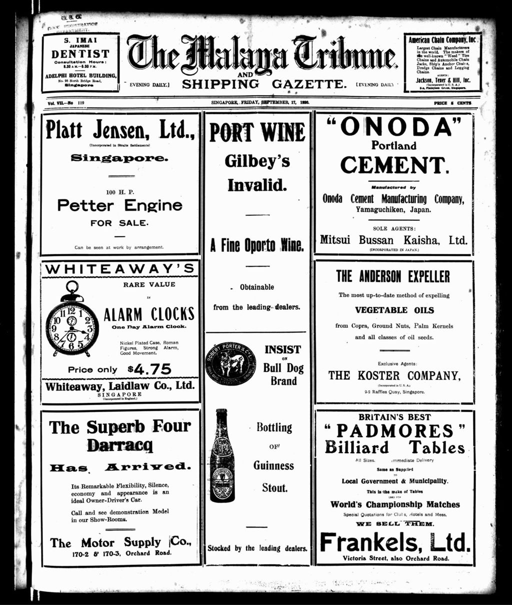 Miniature of Malaya Tribune 17 September 1920