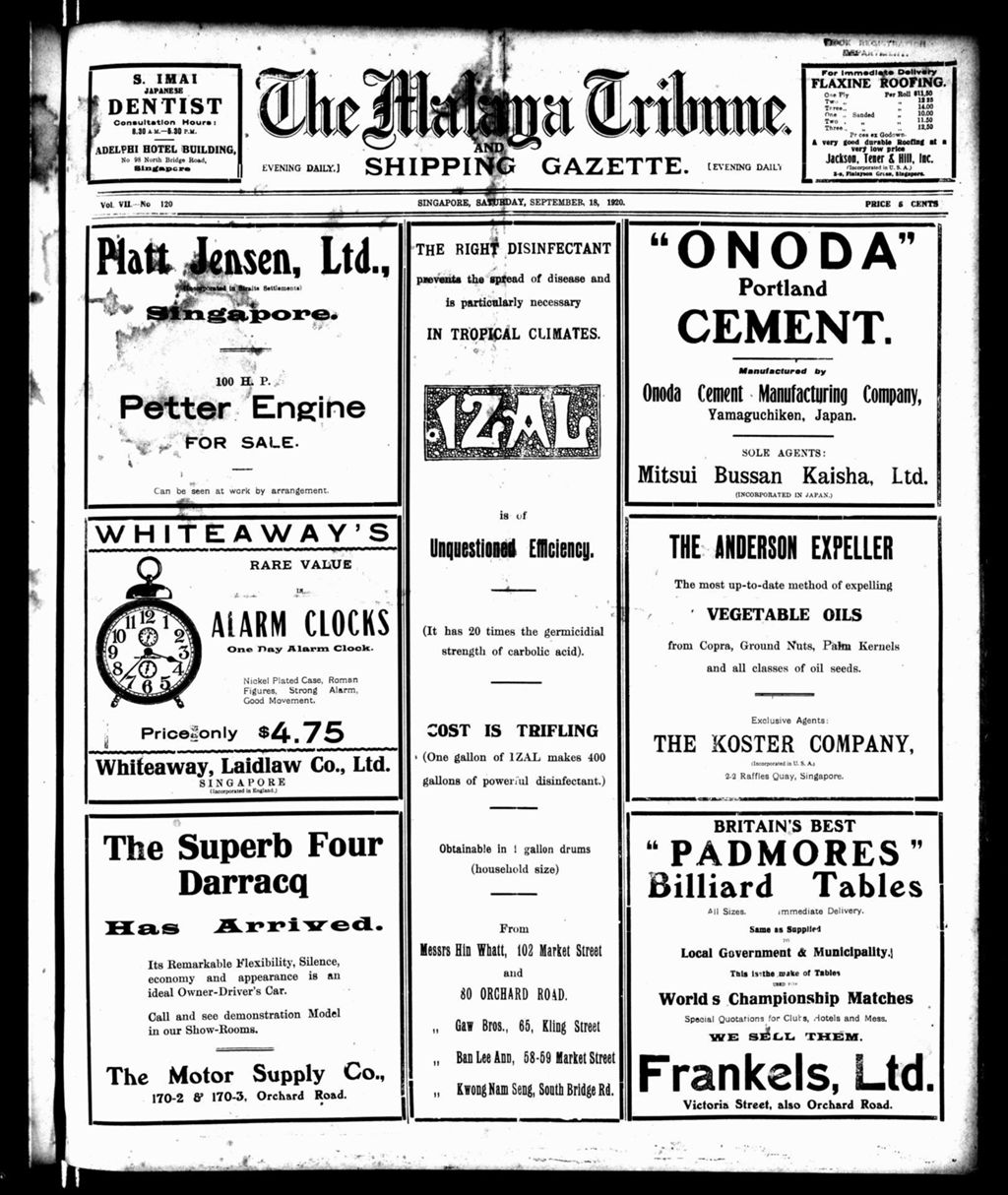 Miniature of Malaya Tribune 18 September 1920