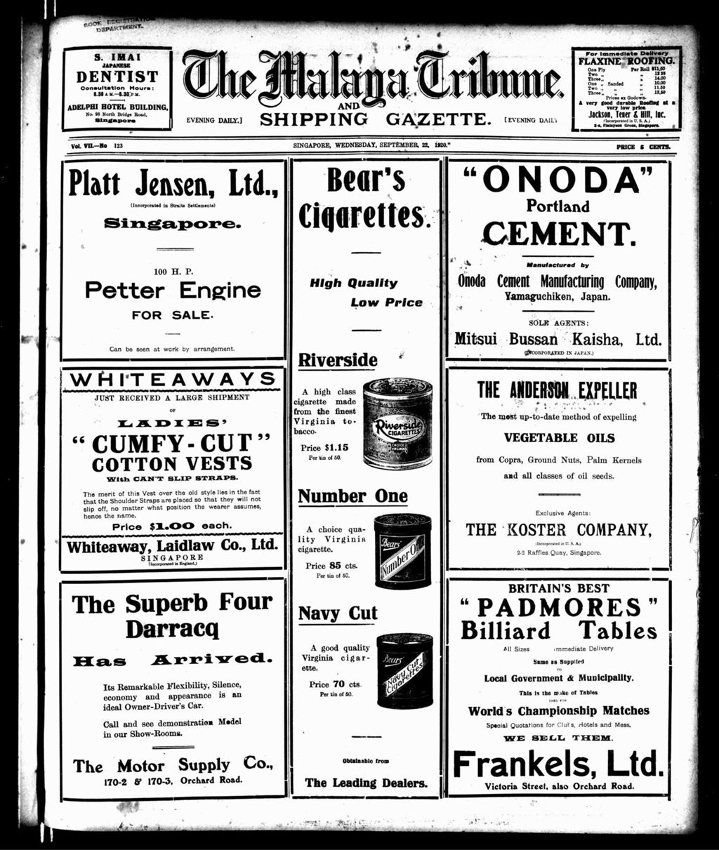 Miniature of Malaya Tribune 22 September 1920