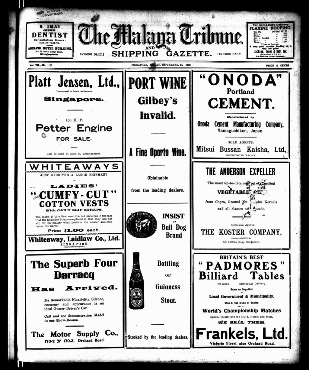 Miniature of Malaya Tribune 24 September 1920