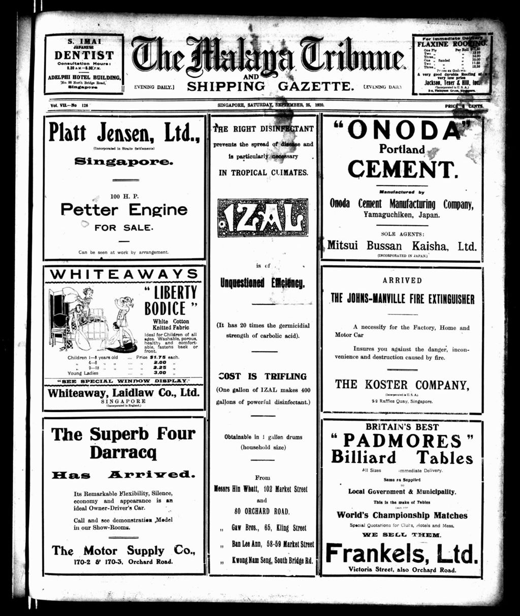 Miniature of Malaya Tribune 25 September 1920