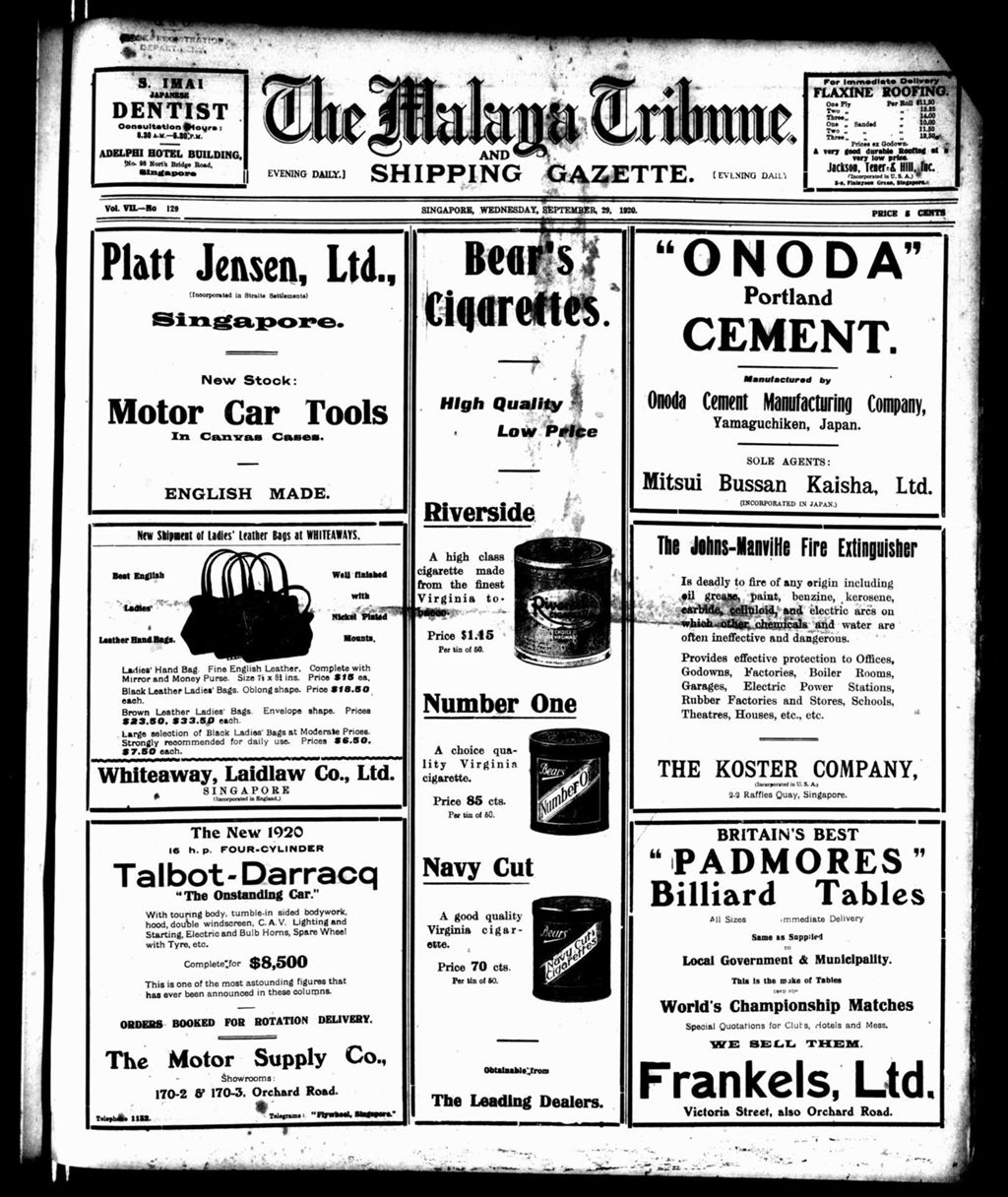 Miniature of Malaya Tribune 29 September 1920