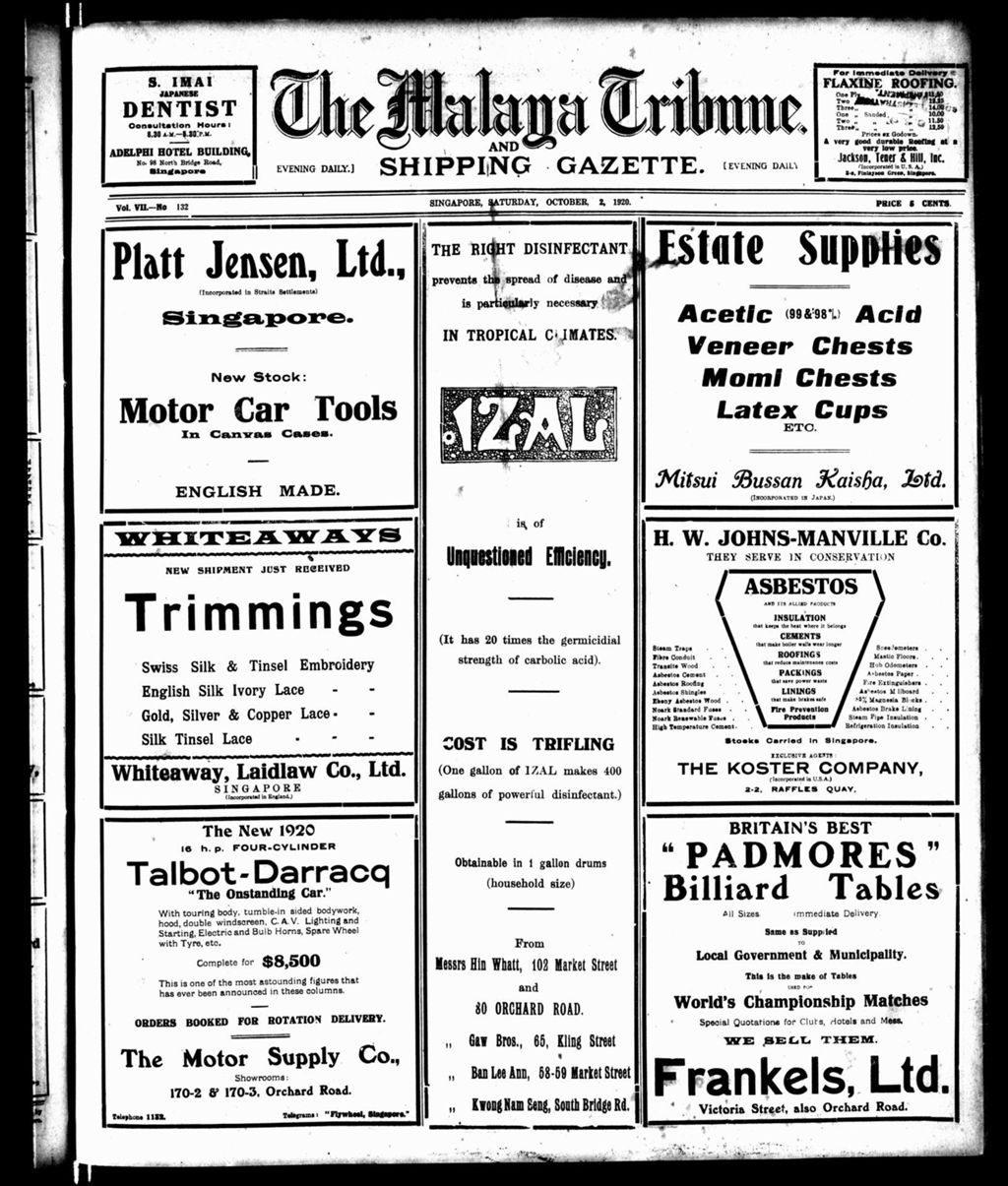 Miniature of Malaya Tribune 02 October 1920