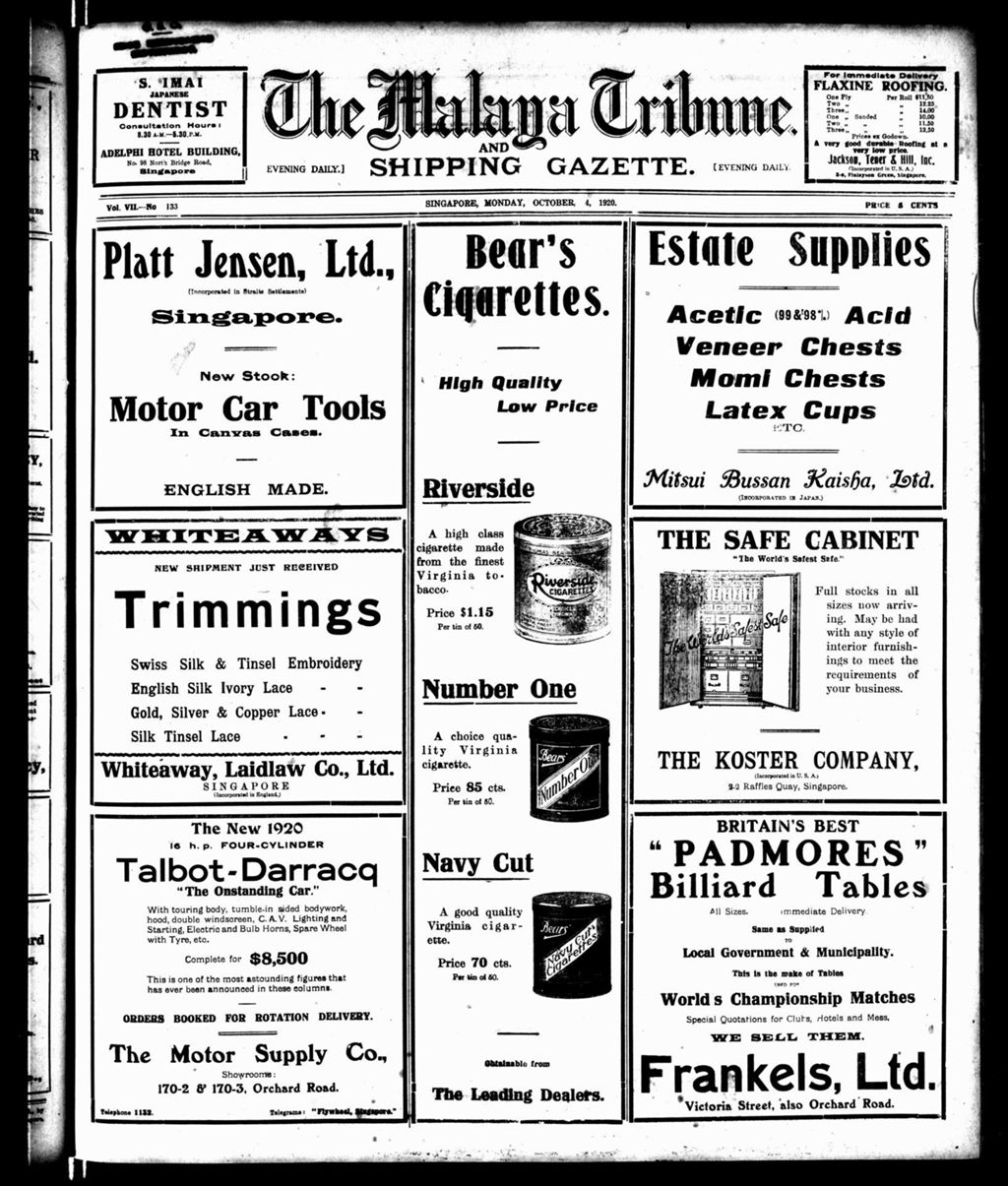 Miniature of Malaya Tribune 04 October 1920