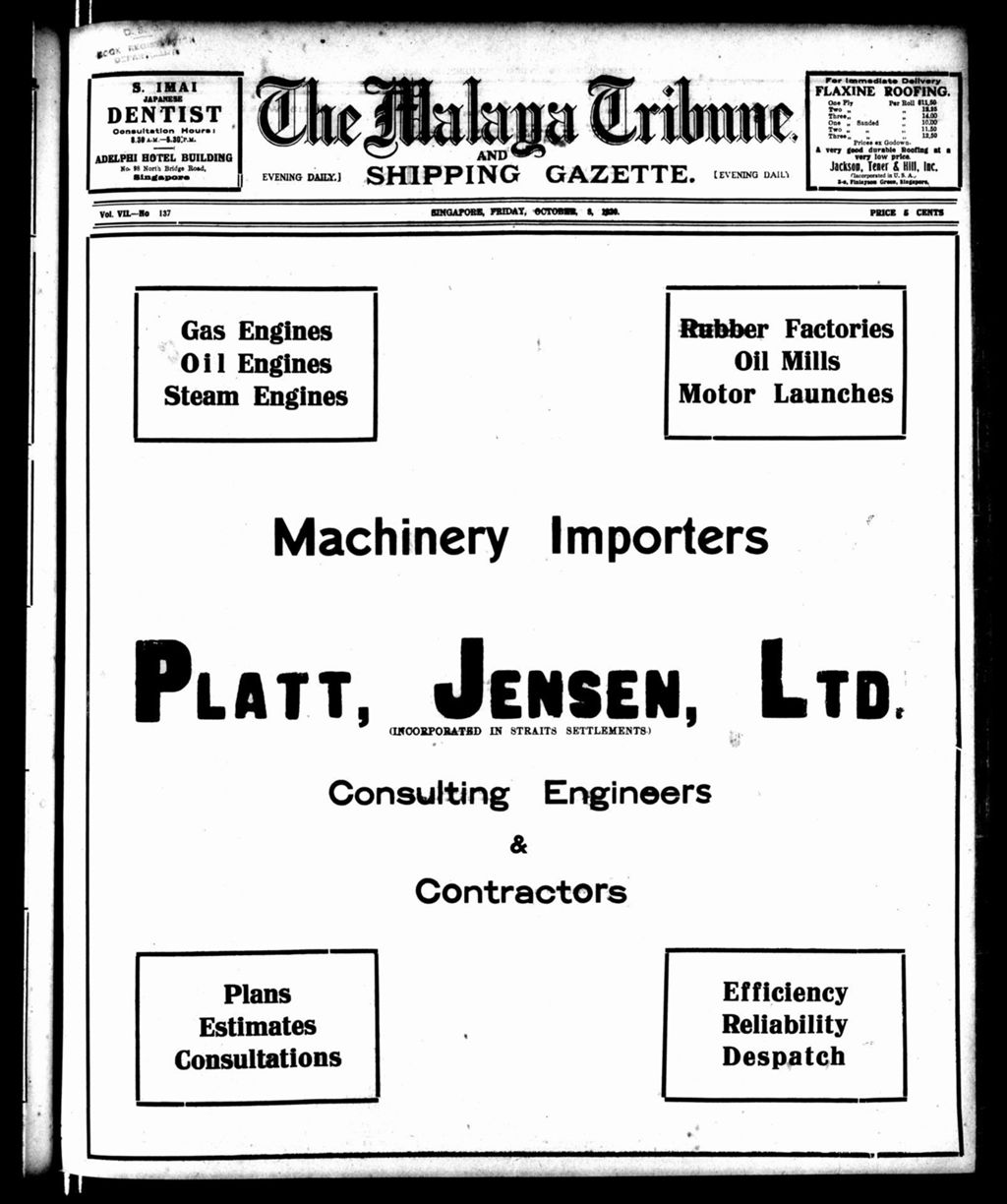 Miniature of Malaya Tribune 08 October 1920