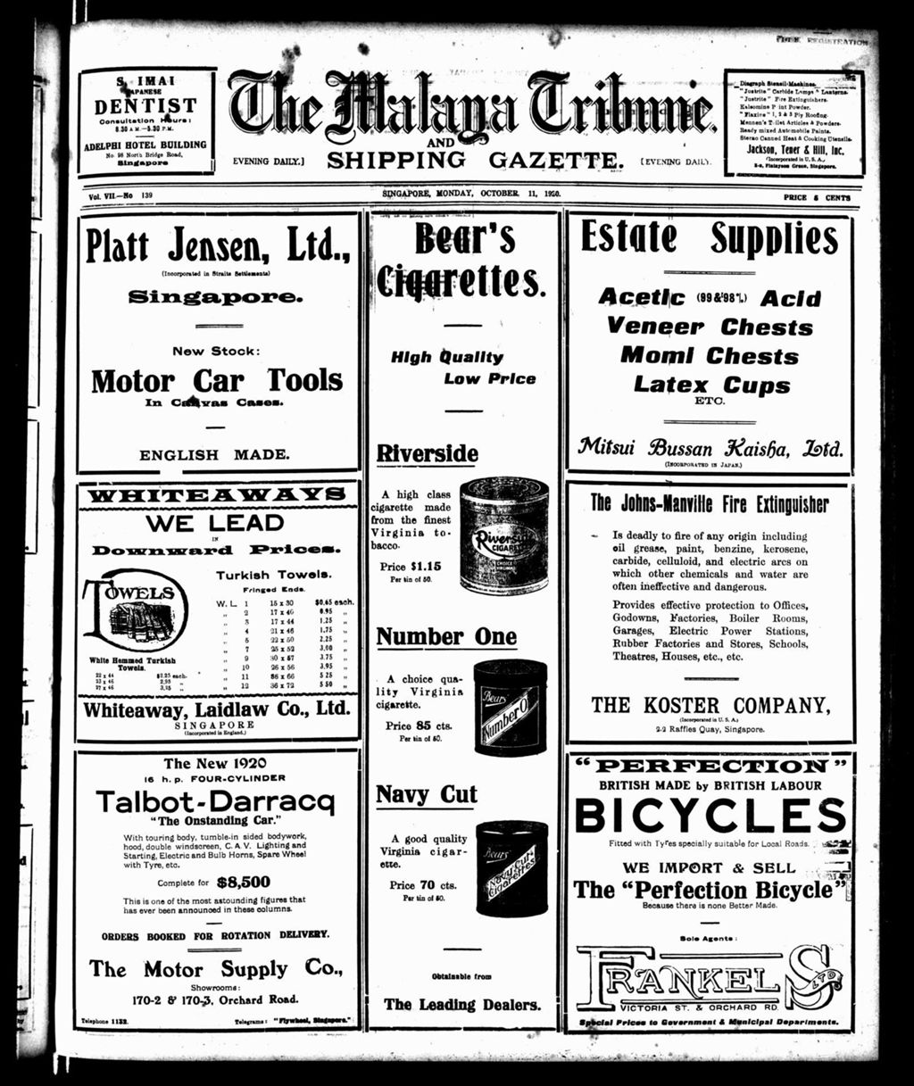 Miniature of Malaya Tribune 11 October 1920