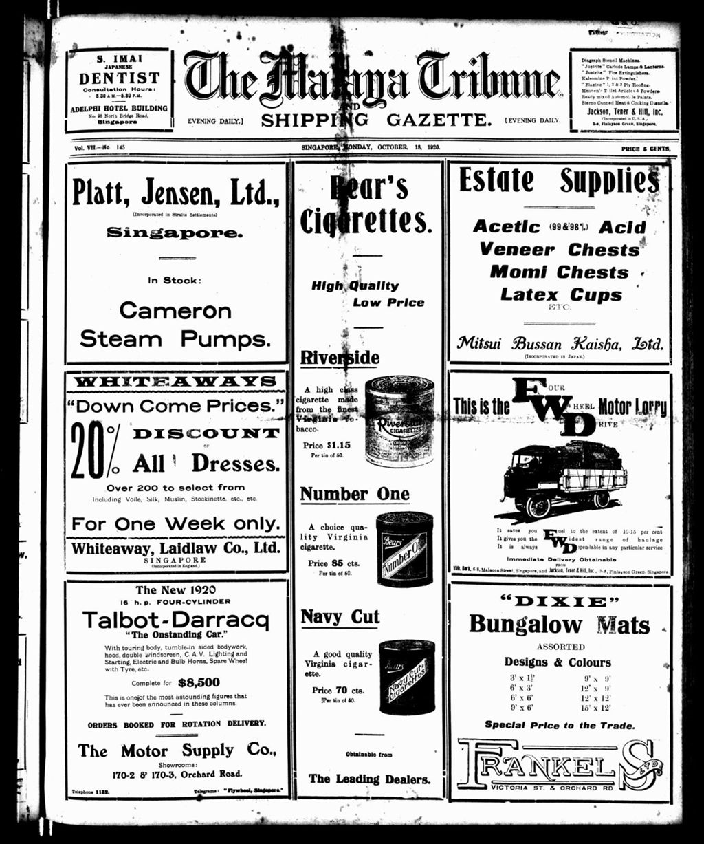 Miniature of Malaya Tribune 18 October 1920