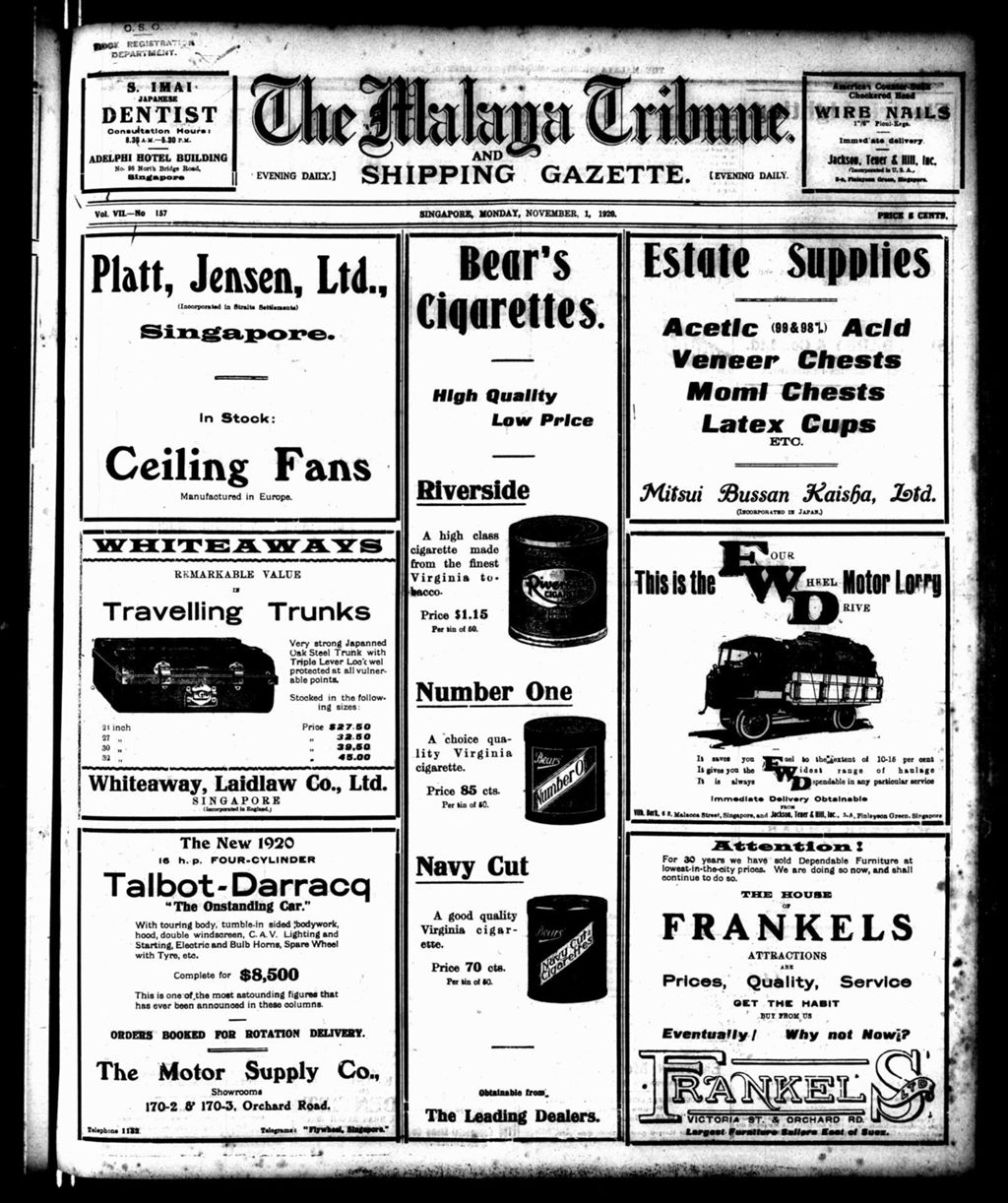 Miniature of Malaya Tribune 01 November 1920