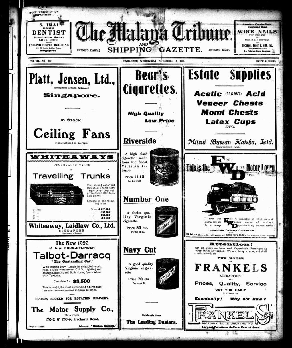 Miniature of Malaya Tribune 03 November 1920