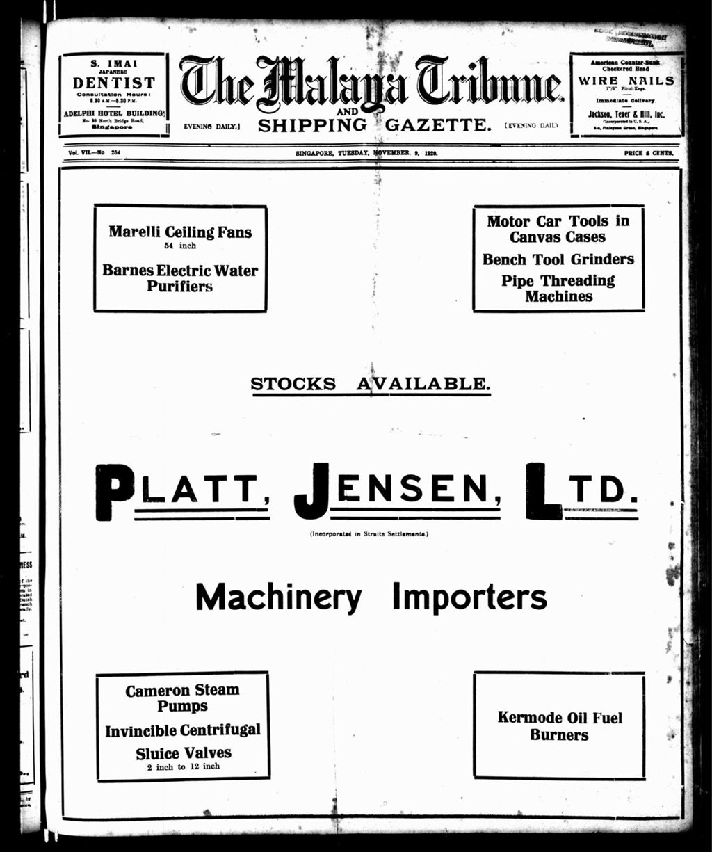 Miniature of Malaya Tribune 09 November 1920