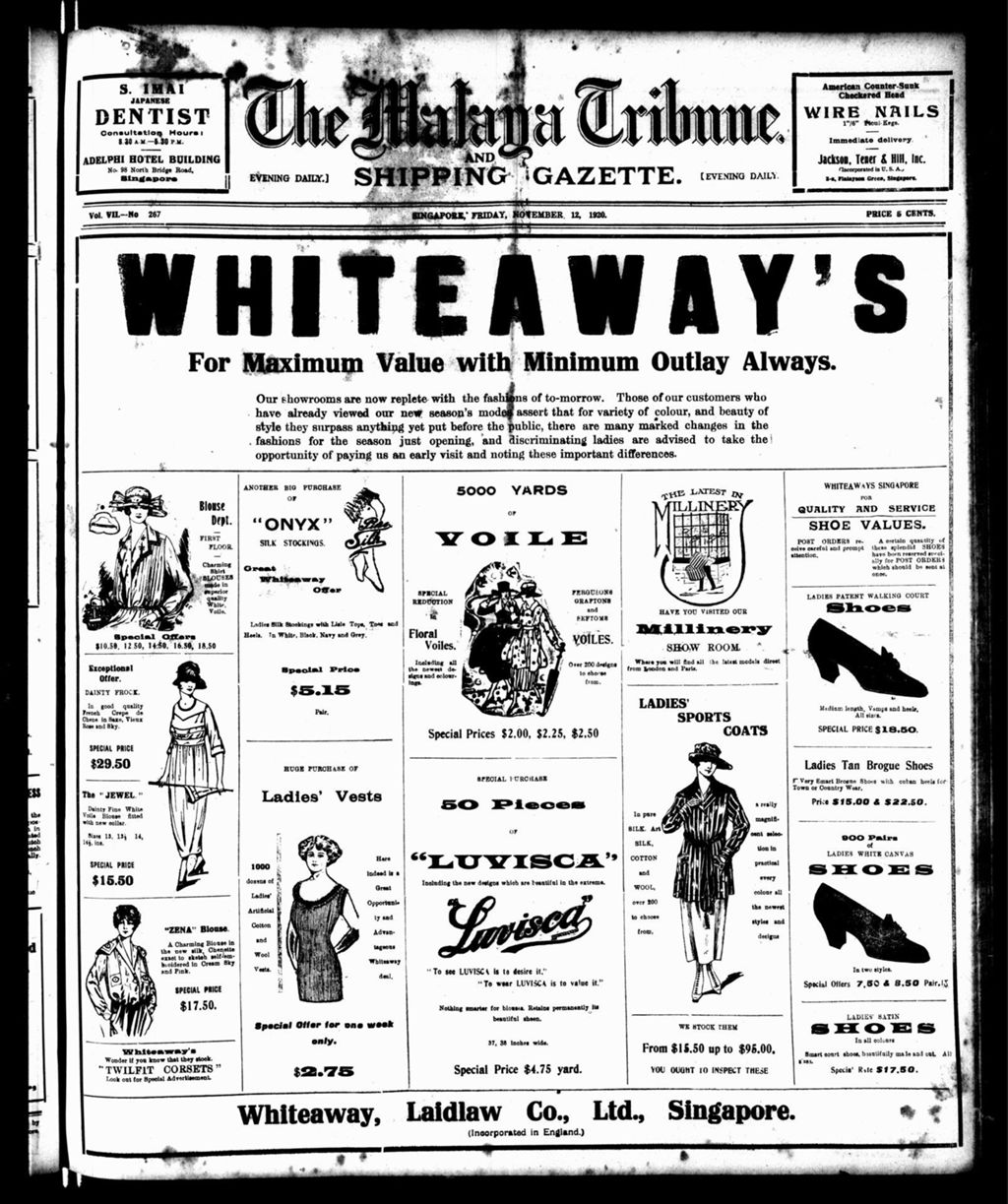 Miniature of Malaya Tribune 12 November 1920