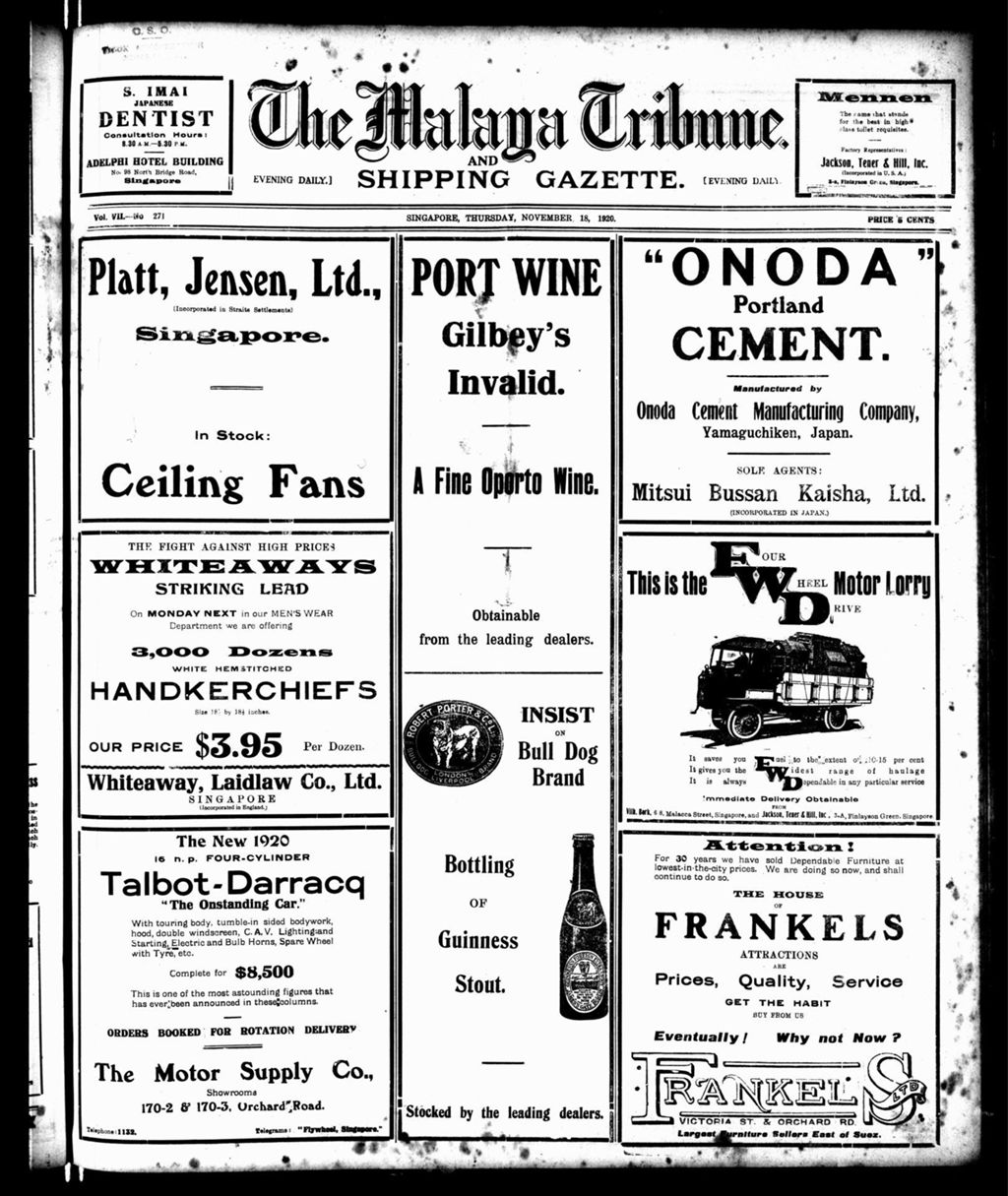 Miniature of Malaya Tribune 18 November 1920