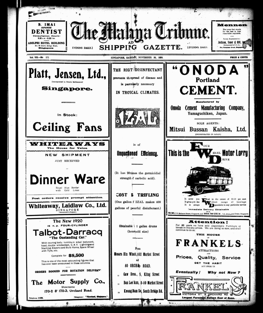 Miniature of Malaya Tribune 20 November 1920