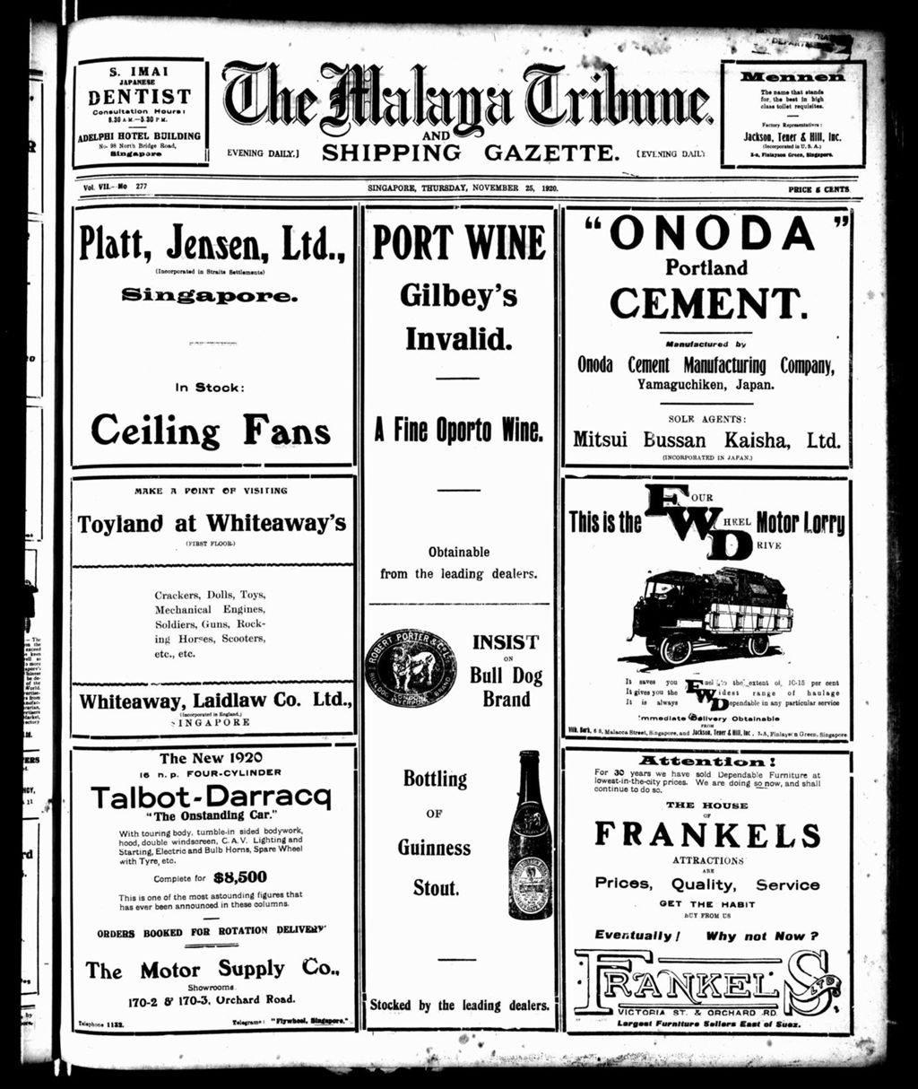 Miniature of Malaya Tribune 25 November 1920