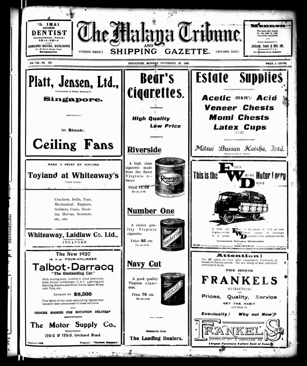 Miniature of Malaya Tribune 29 November 1920