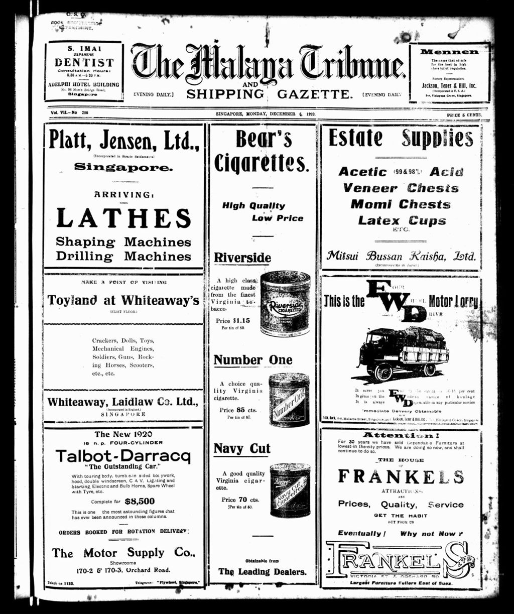 Miniature of Malaya Tribune 06 December 1920