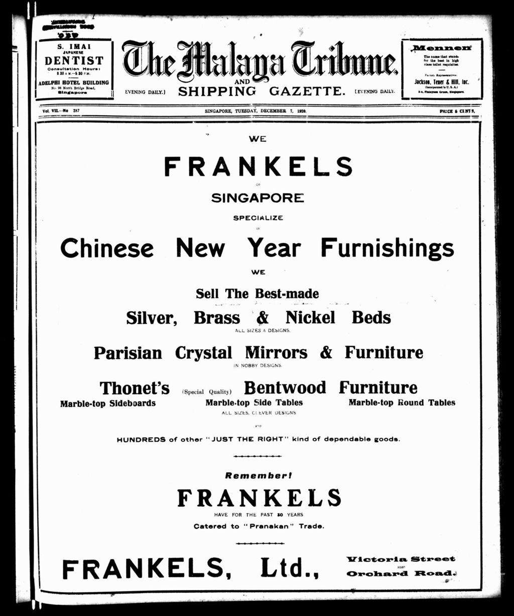 Miniature of Malaya Tribune 07 December 1920