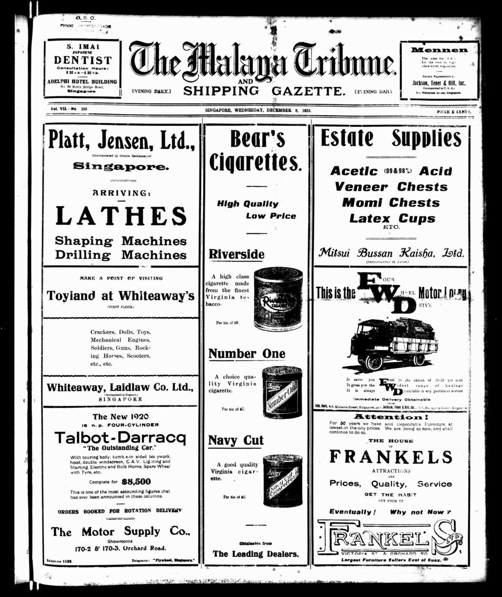 Miniature of Malaya Tribune 08 December 1920