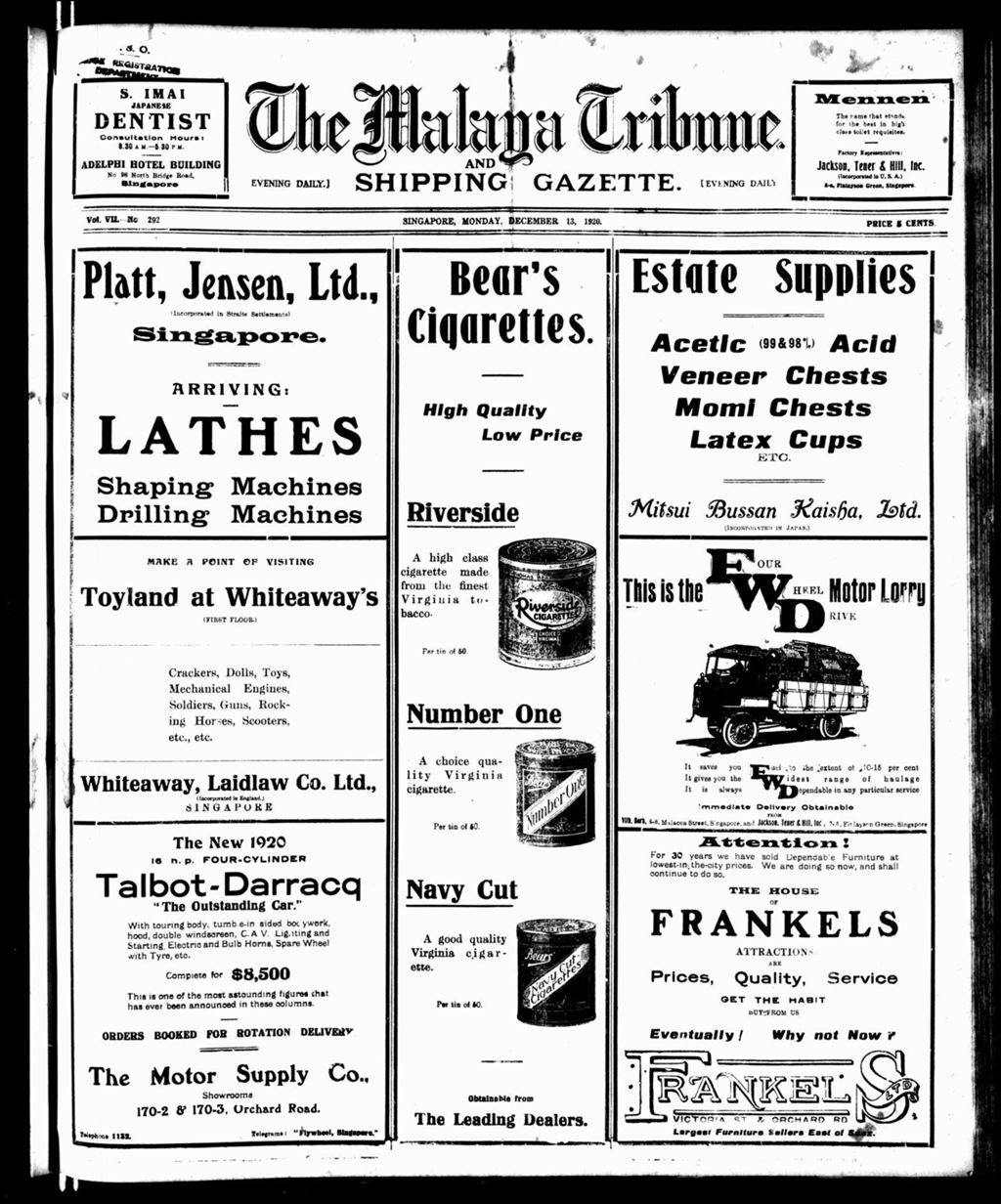 Miniature of Malaya Tribune 13 December 1920