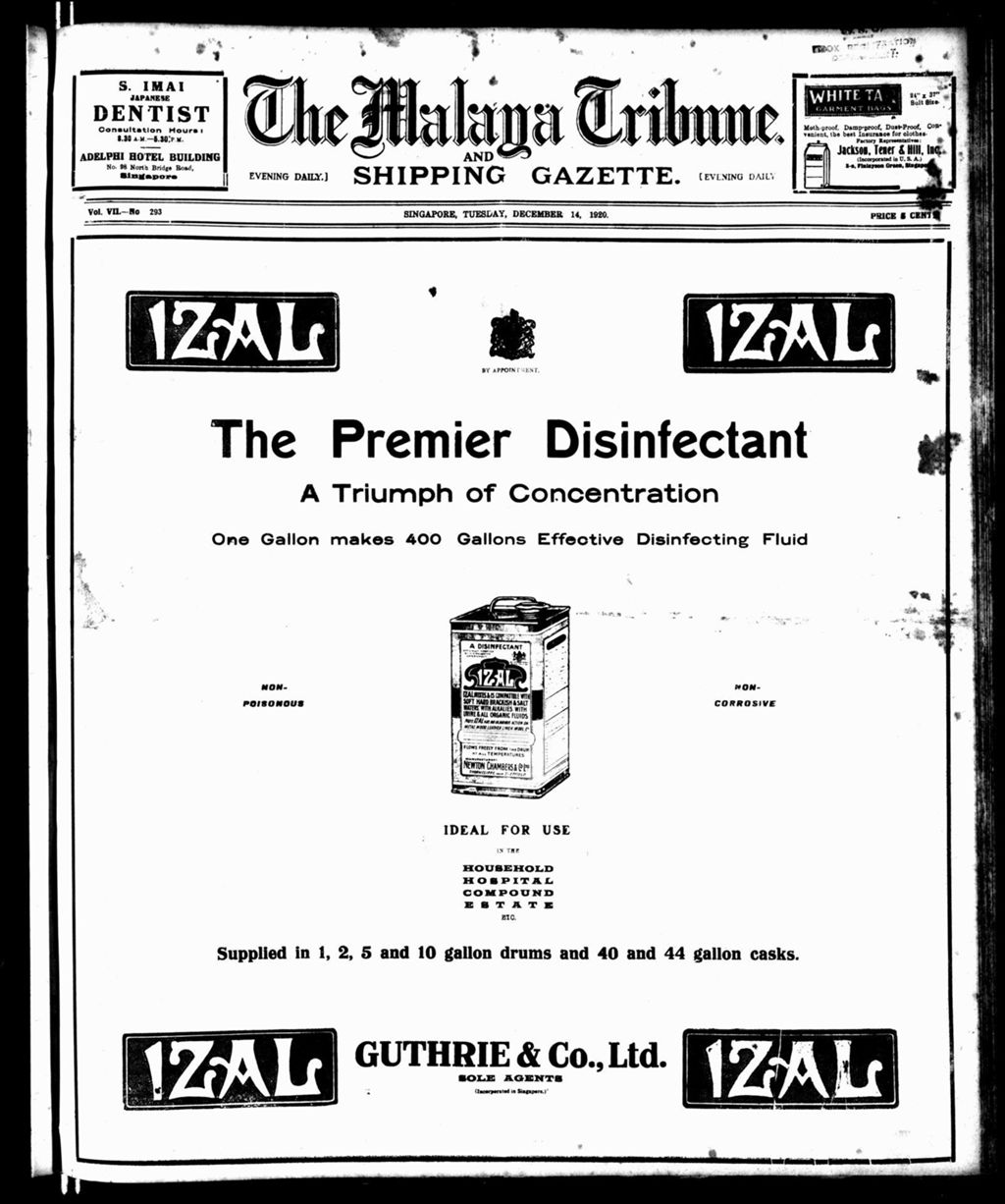 Miniature of Malaya Tribune 14 December 1920