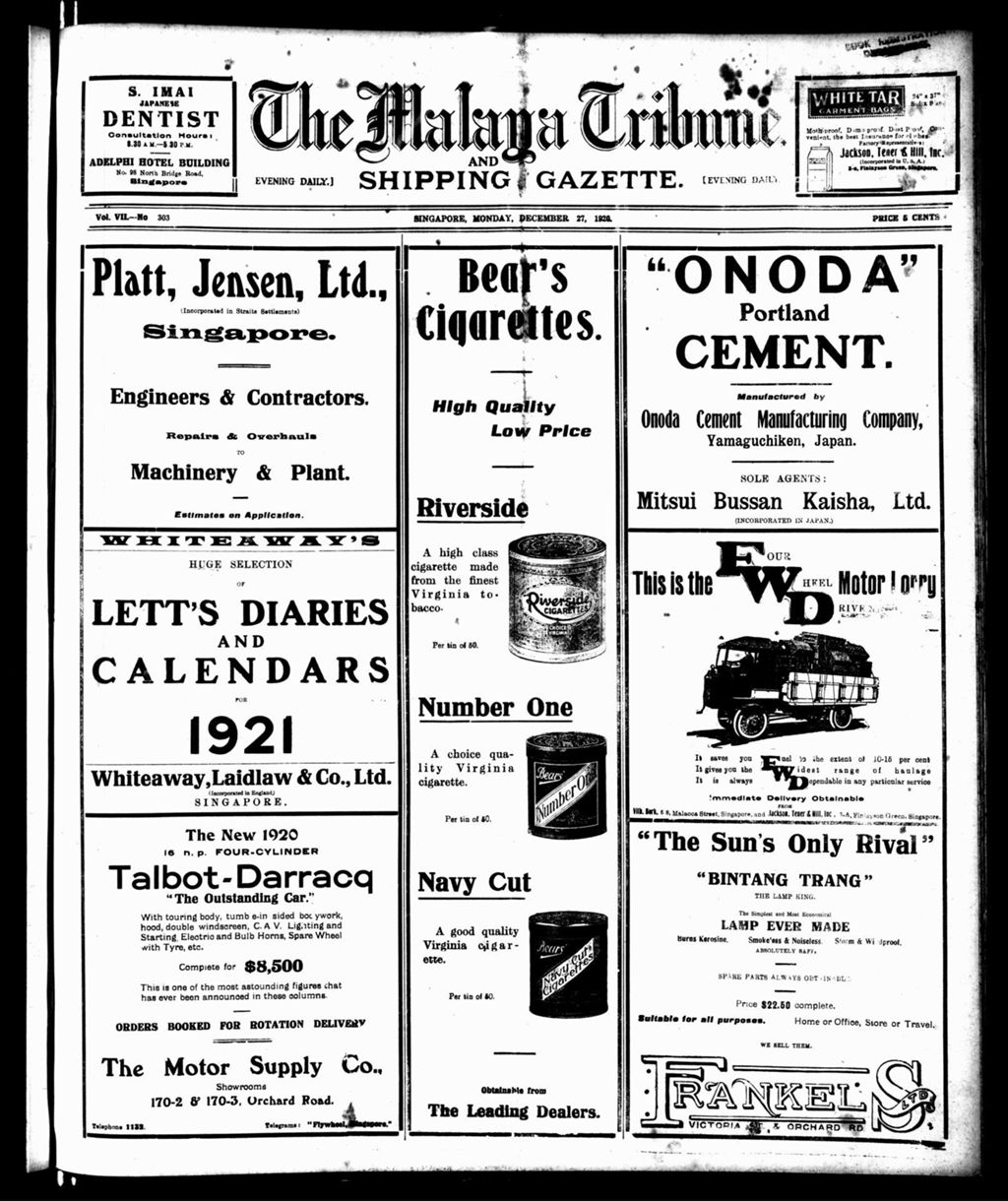 Miniature of Malaya Tribune 27 December 1920