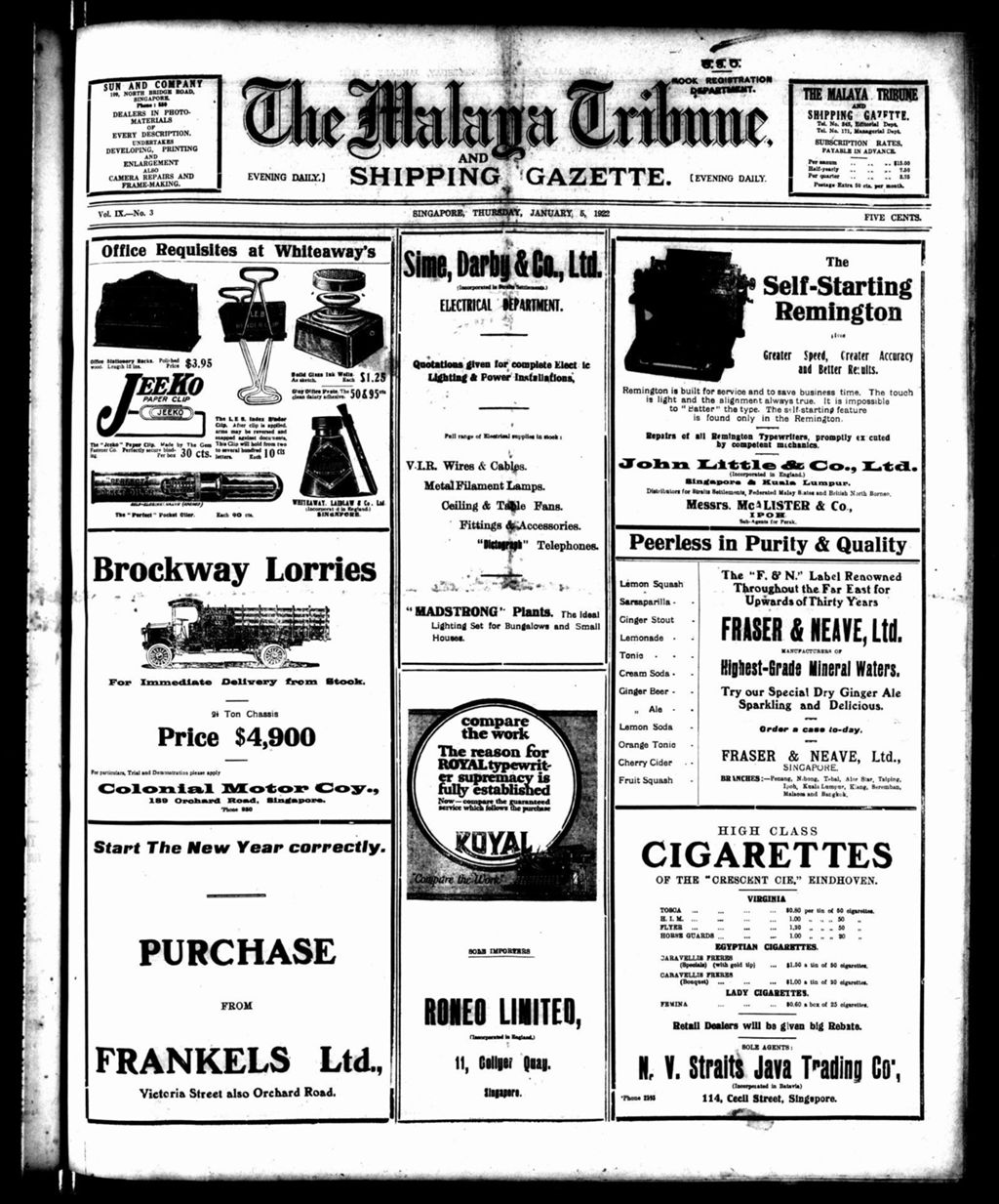 Miniature of Malaya Tribune 05 January 1922