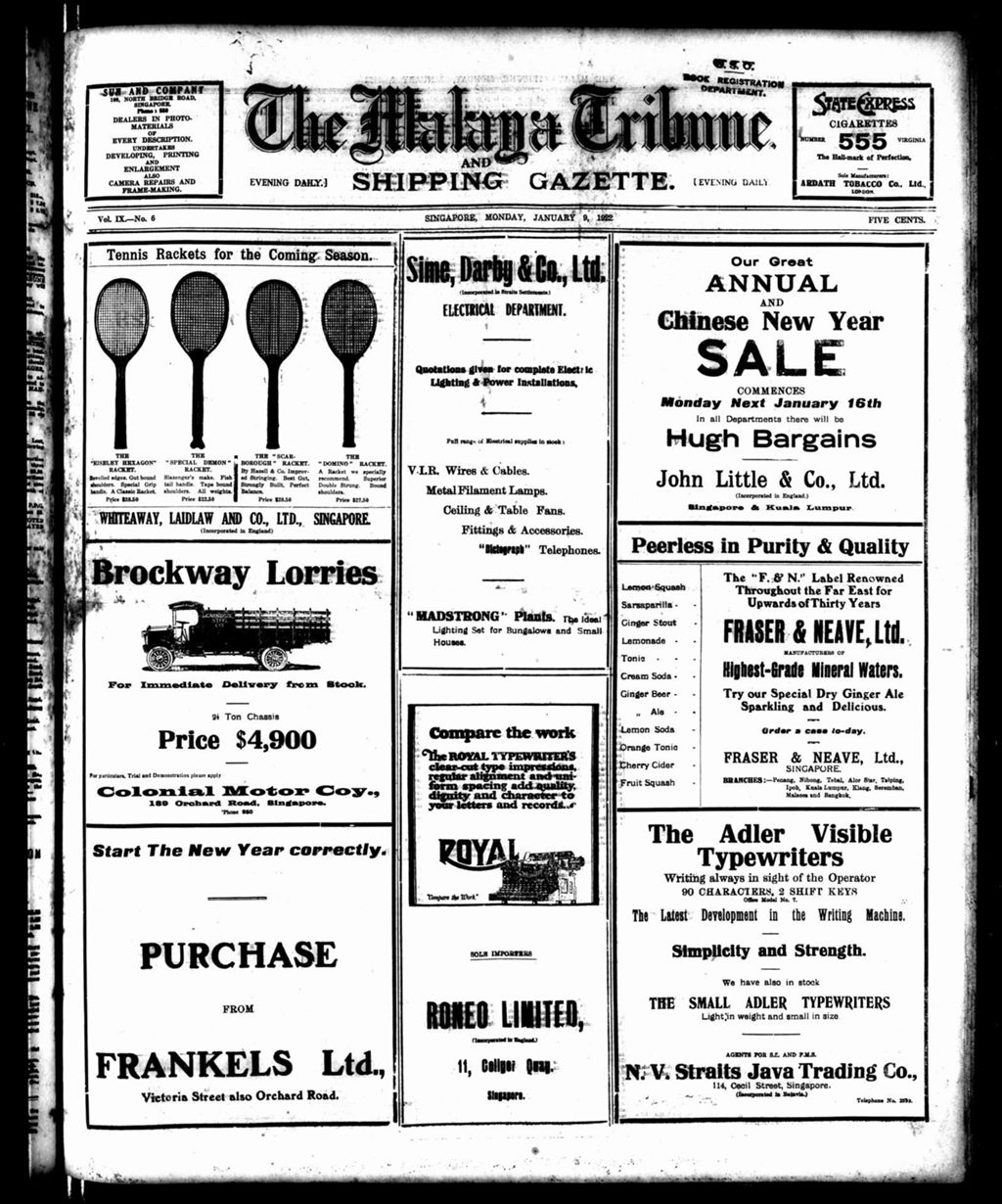 Miniature of Malaya Tribune 09 January 1922