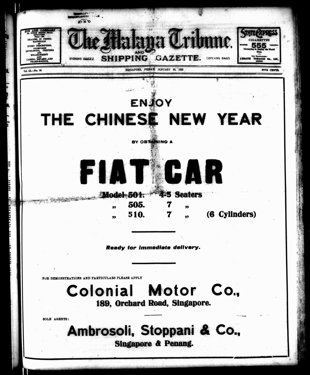 Miniature of Malaya Tribune 20 January 1922