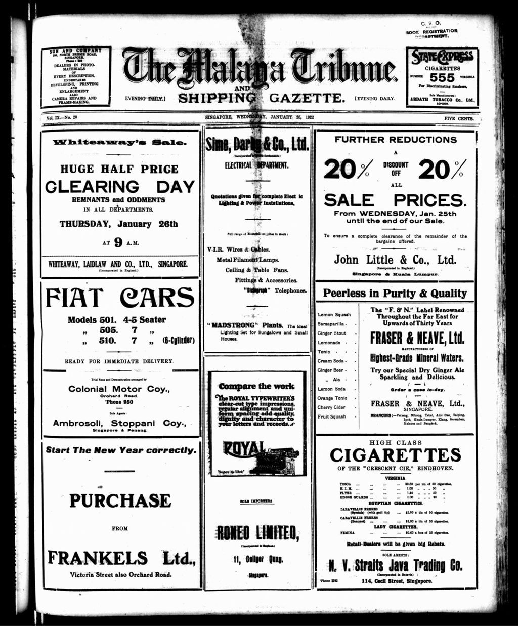 Miniature of Malaya Tribune 25 January 1922