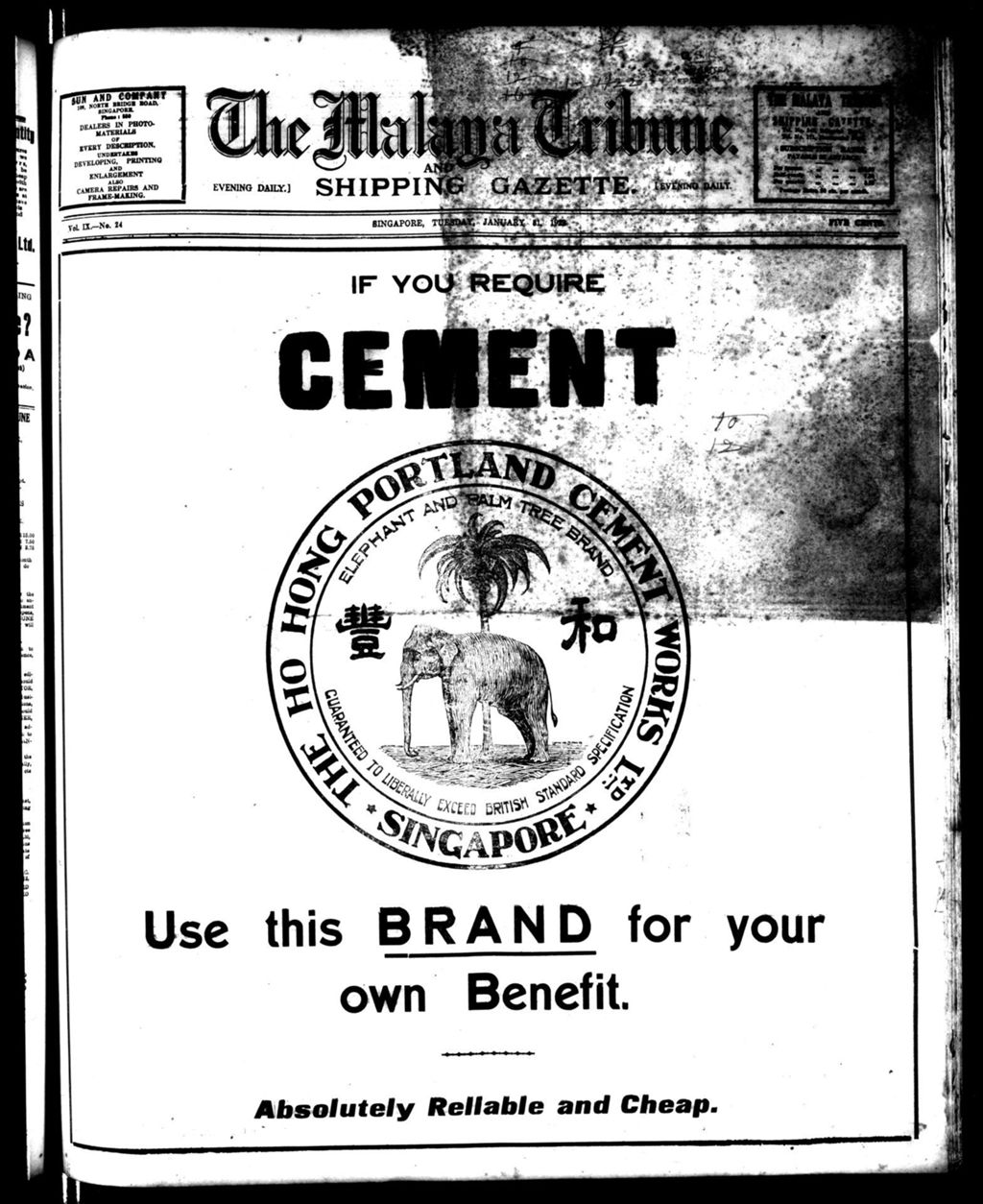 Miniature of Malaya Tribune 31 January 1922