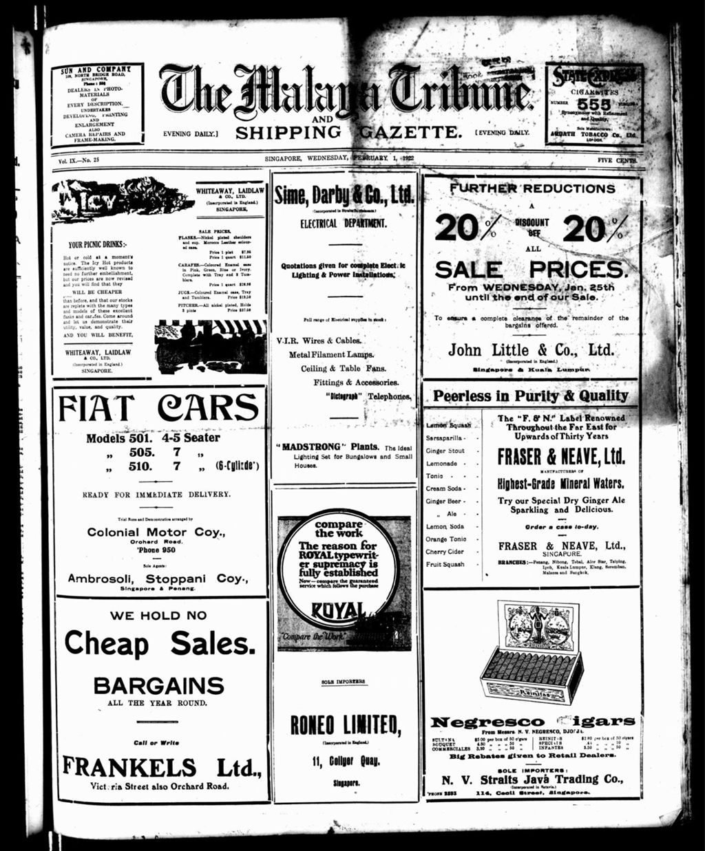 Miniature of Malaya Tribune 01 February 1922