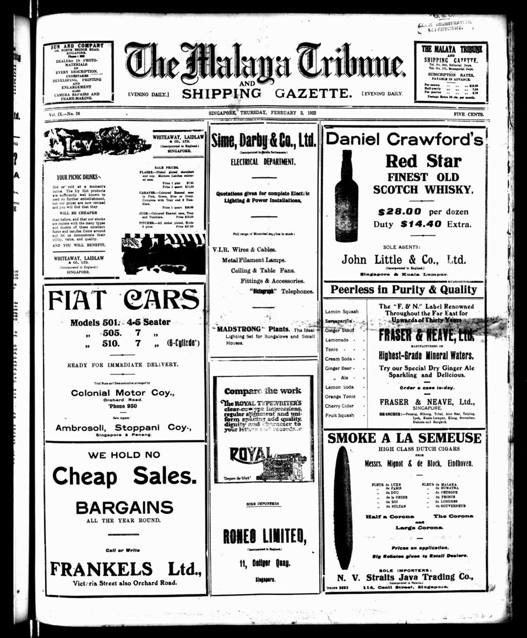 Miniature of Malaya Tribune 02 February 1922