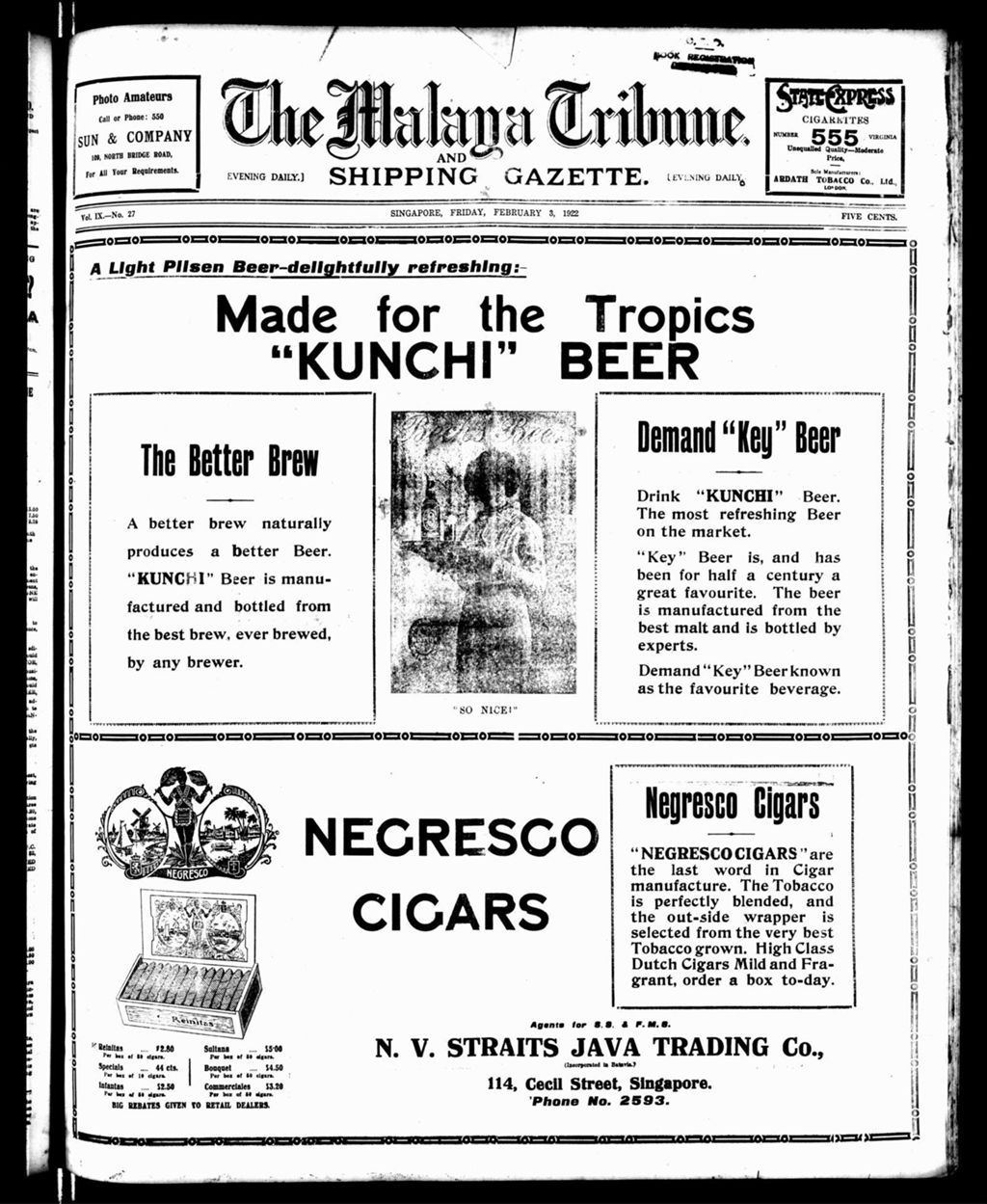 Miniature of Malaya Tribune 03 February 1922