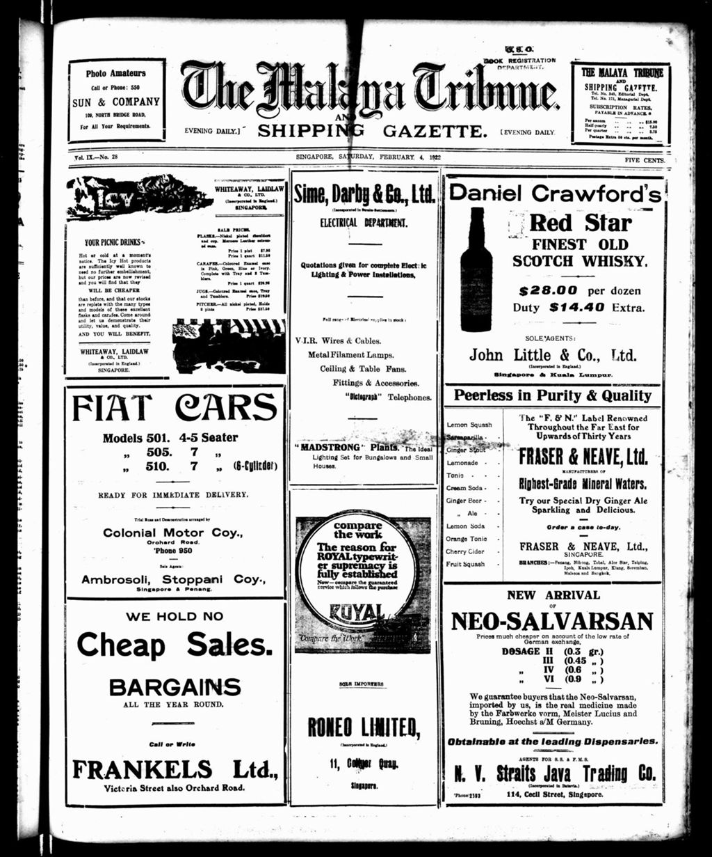 Miniature of Malaya Tribune 04 February 1922