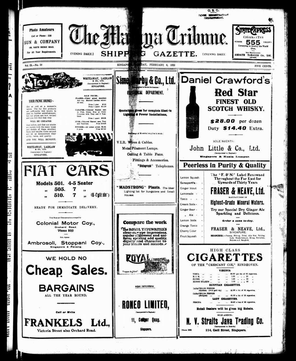 Miniature of Malaya Tribune 06 February 1922