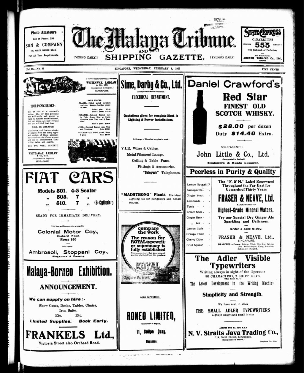 Miniature of Malaya Tribune 08 February 1922