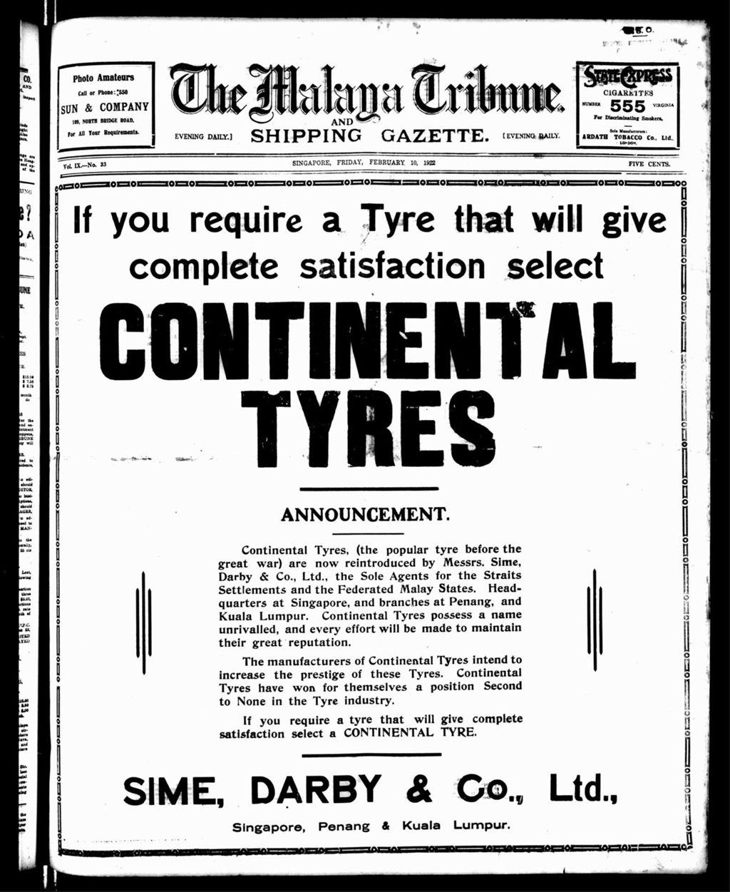 Miniature of Malaya Tribune 10 February 1922