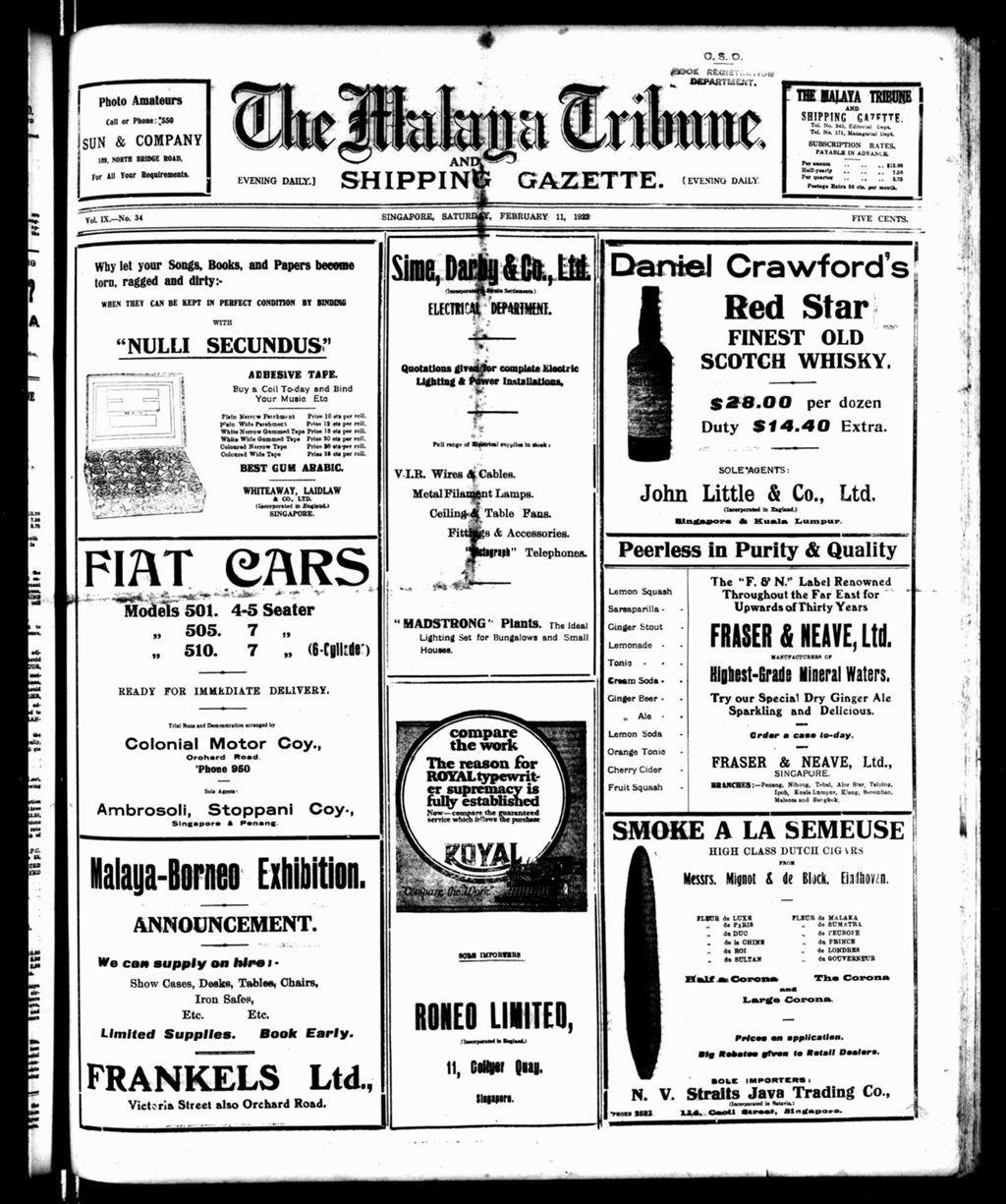 Miniature of Malaya Tribune 11 February 1922