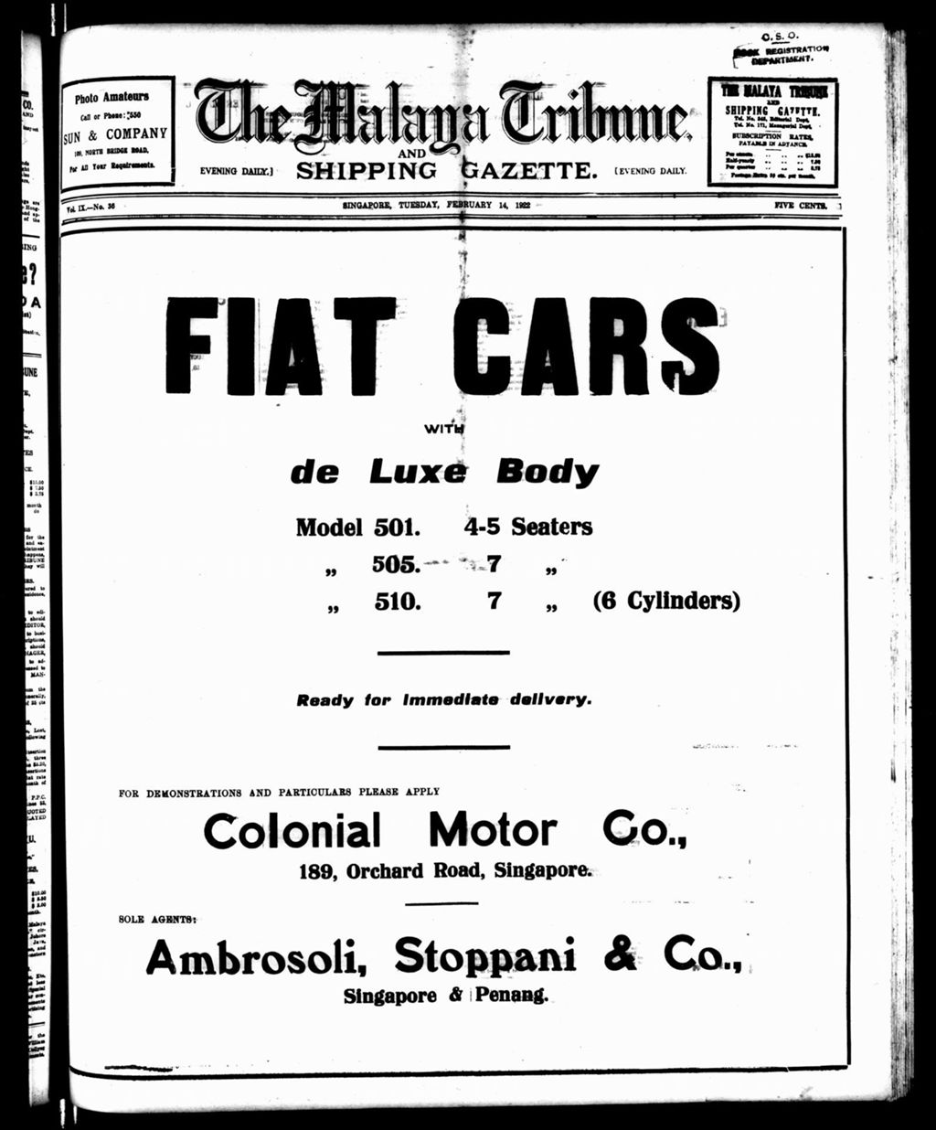 Miniature of Malaya Tribune 14 February 1922