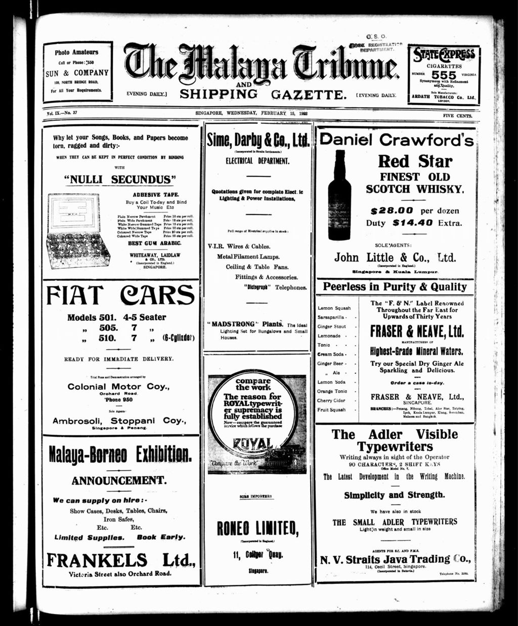 Miniature of Malaya Tribune 15 February 1922