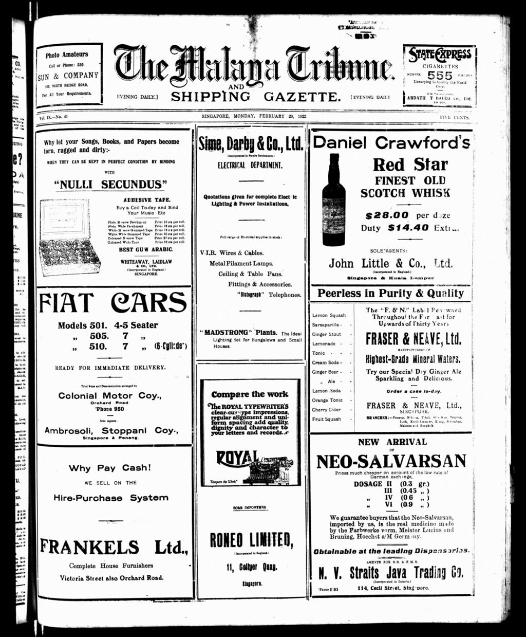 Miniature of Malaya Tribune 20 February 1922