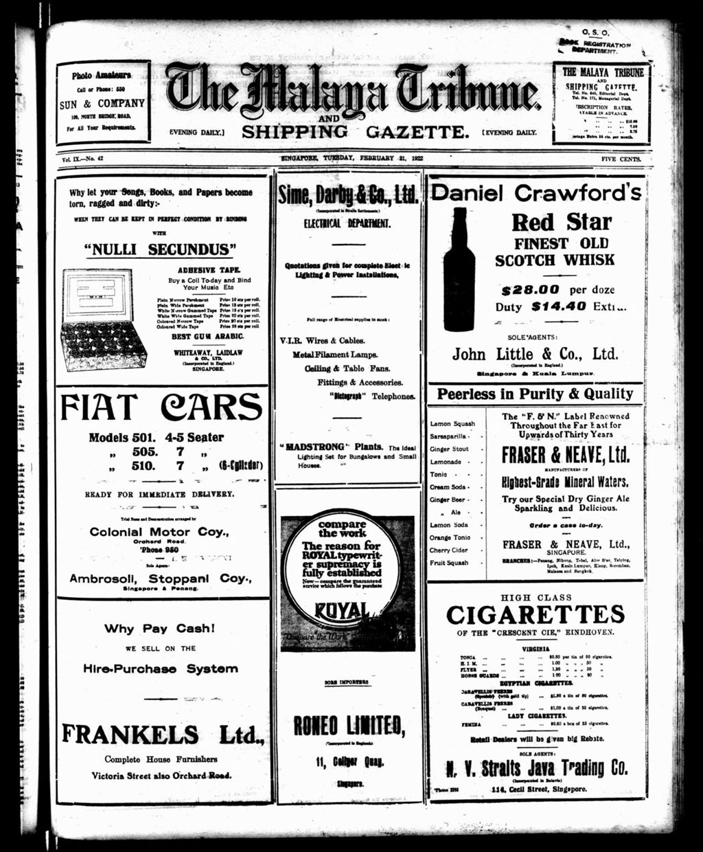 Miniature of Malaya Tribune 21 February 1922