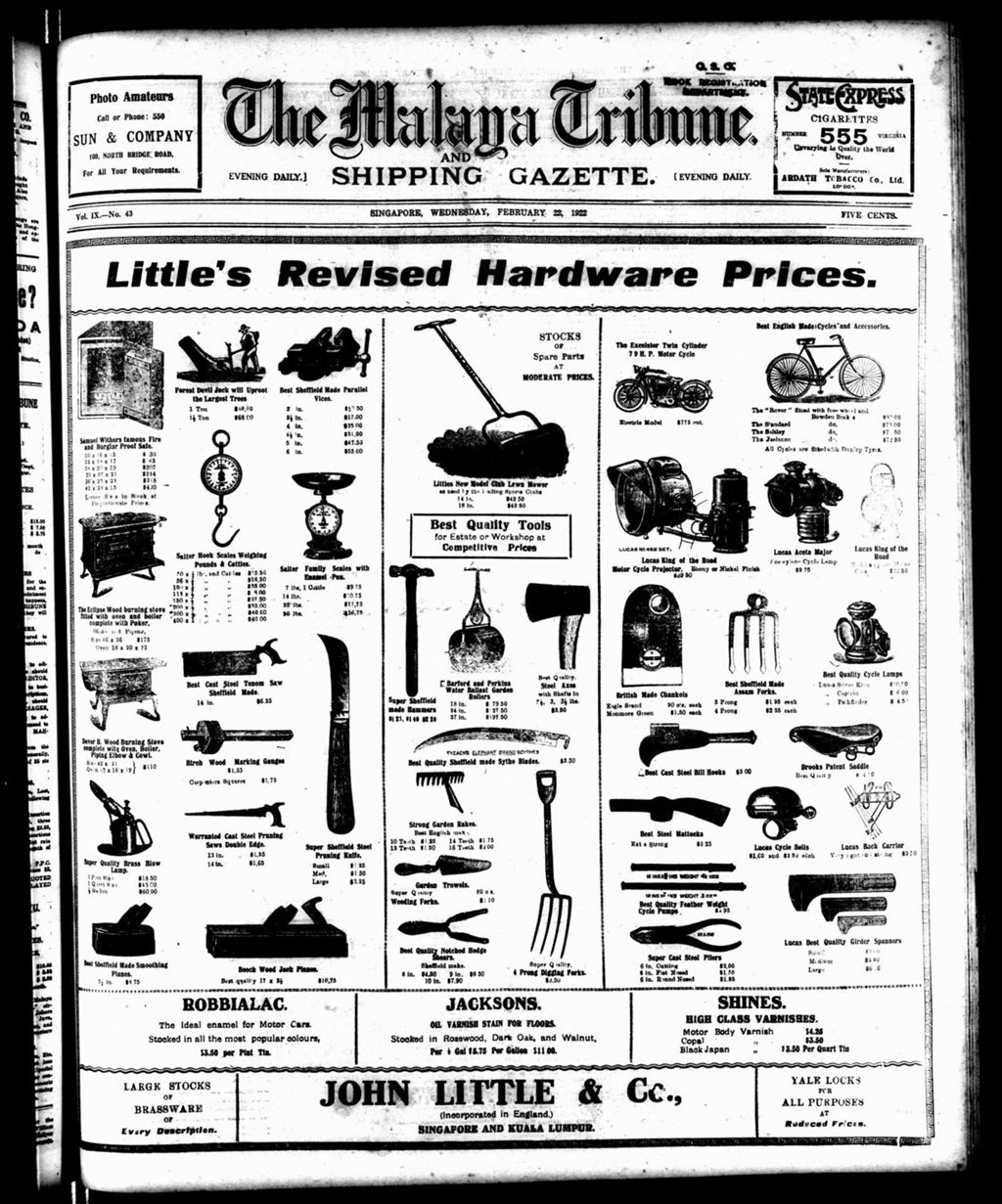 Miniature of Malaya Tribune 22 February 1922