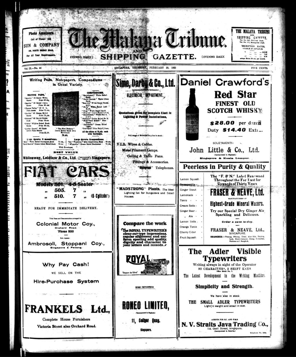 Miniature of Malaya Tribune 23 February 1922