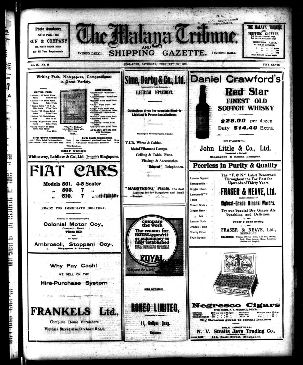 Miniature of Malaya Tribune 25 February 1922