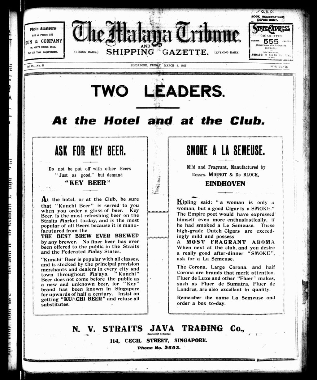 Miniature of Malaya Tribune 03 March 1922