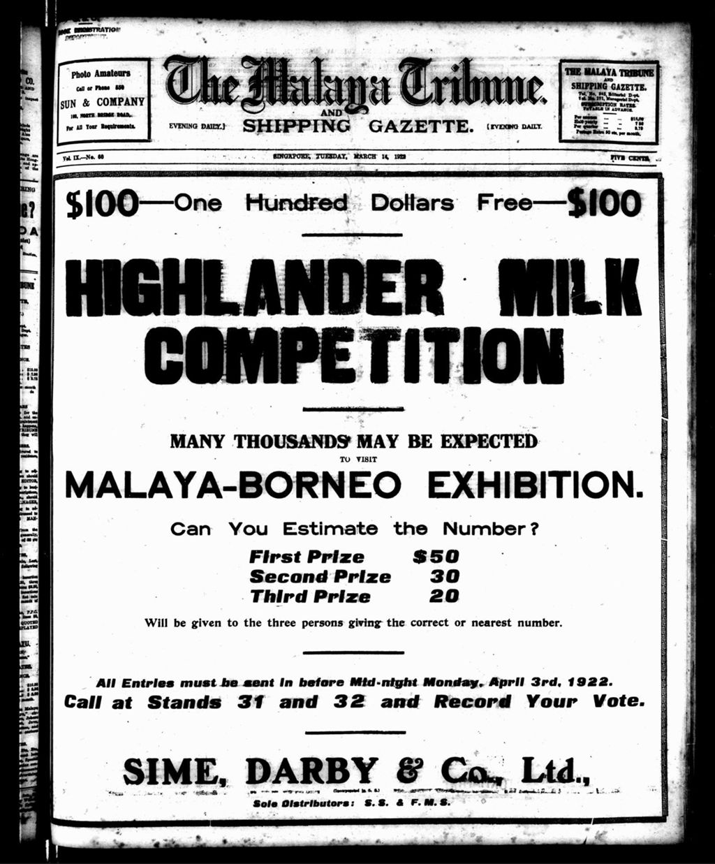 Miniature of Malaya Tribune 14 March 1922