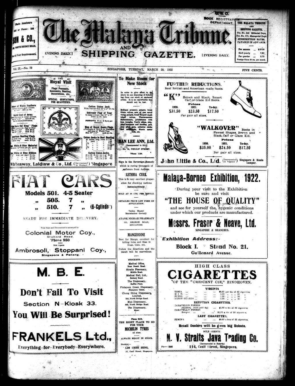 Miniature of Malaya Tribune 28 March 1922