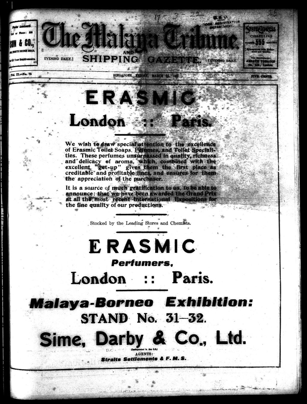 Miniature of Malaya Tribune 31 March 1922